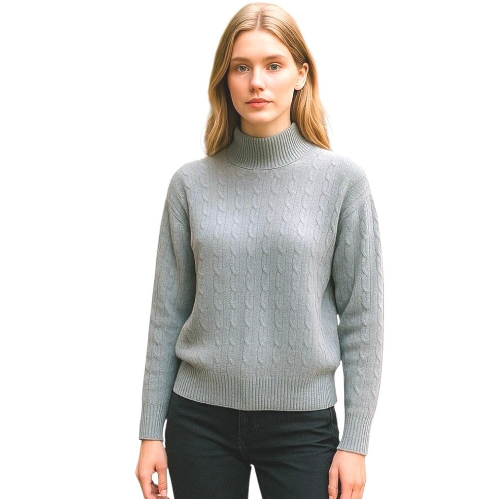 NWT J. Crew Baby Blue Cable-knit Mockneck Sweater in Extra-soft Yarn-Medium